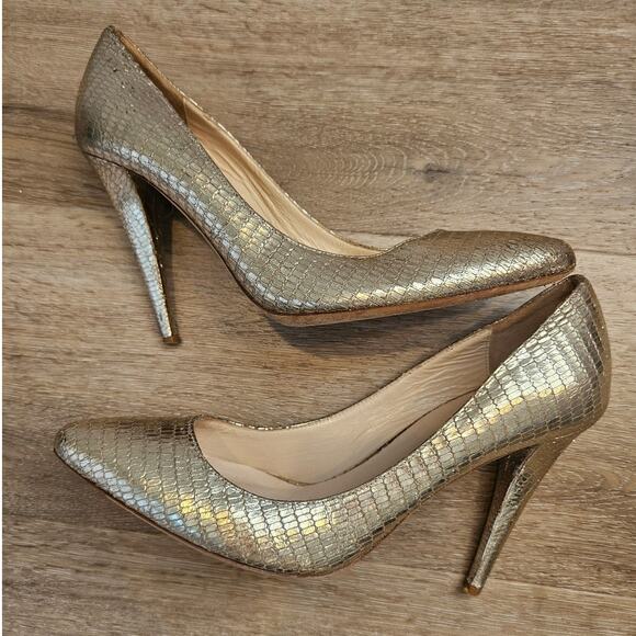 Loeffler Randall Metallic Gold Leather Pointed Toe Heel Pump sz 10 Glam Gala - Picture 8 of 11